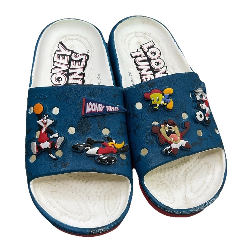 Crocs Looney Tunes Slide Sandals Bugs Bunny Taz Tweety Juniors Size J3 35-36